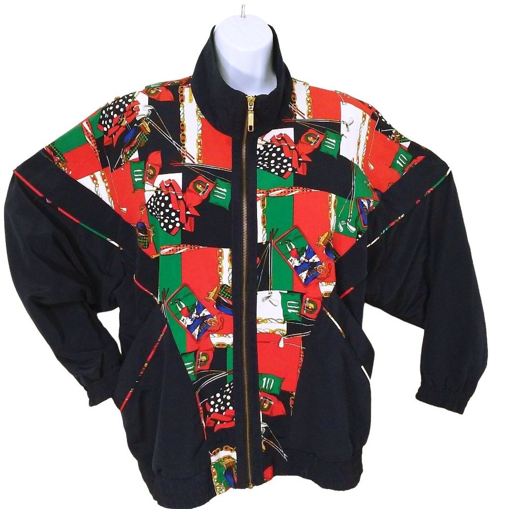 Vintage '95 Lavon Sport Golf Windbreaker Novelty Jacket -M Pockets Lined Navy